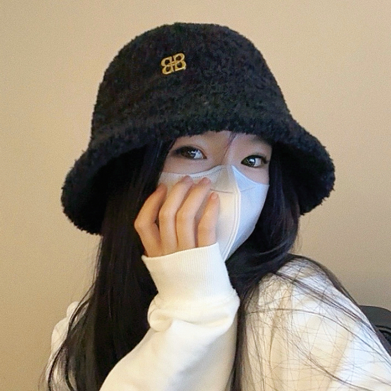 渔夫帽子显脸小保暖羊羔毛绒盆帽