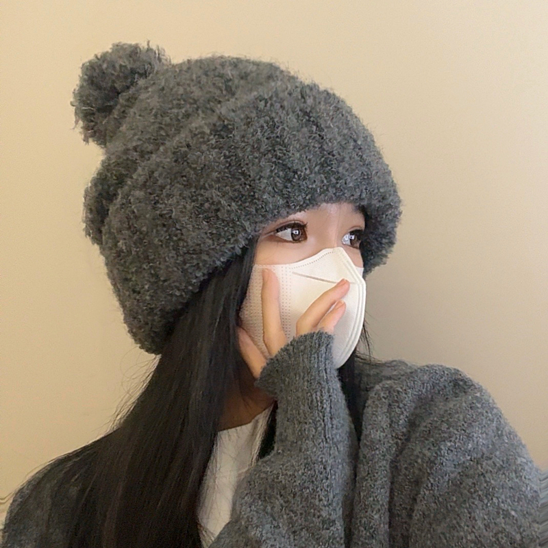 毛线帽女冬季宽松保暖毛球针织帽