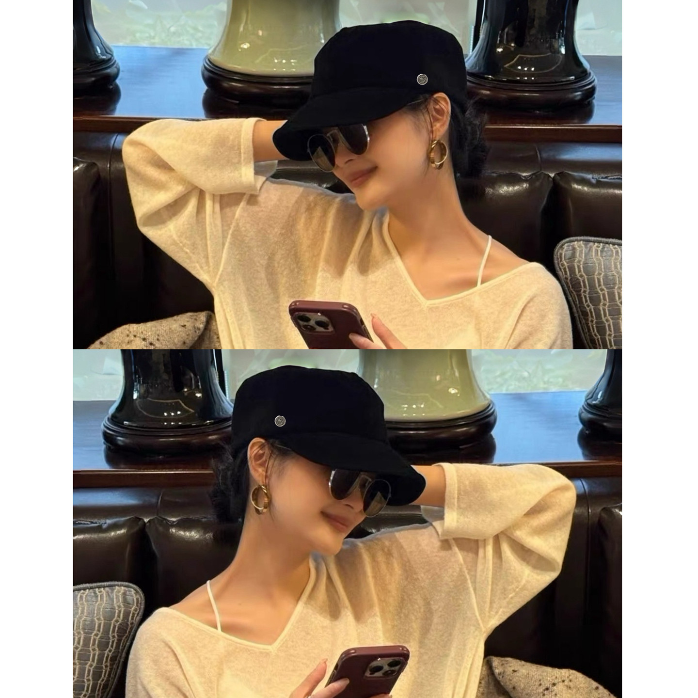 韩国马术报童帽子女2026秋季新款老钱风简约平顶鸭舌帽黑色贝雷帽