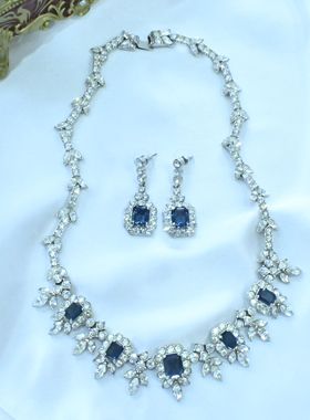 【任四月复古首饰】Attwood Sawyer英国蓝色莱茵石项链耳环套装