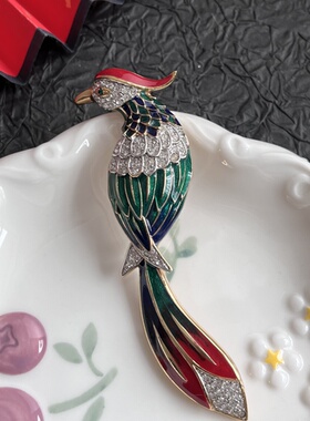 【任四月中古首饰】Attwood Sawyer珐琅鹦鹉胸针 Vintage中古首饰