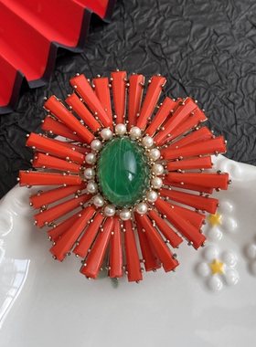 【任四月中古首饰】美国设计师jarin橘色ruffle Vintage中古首饰