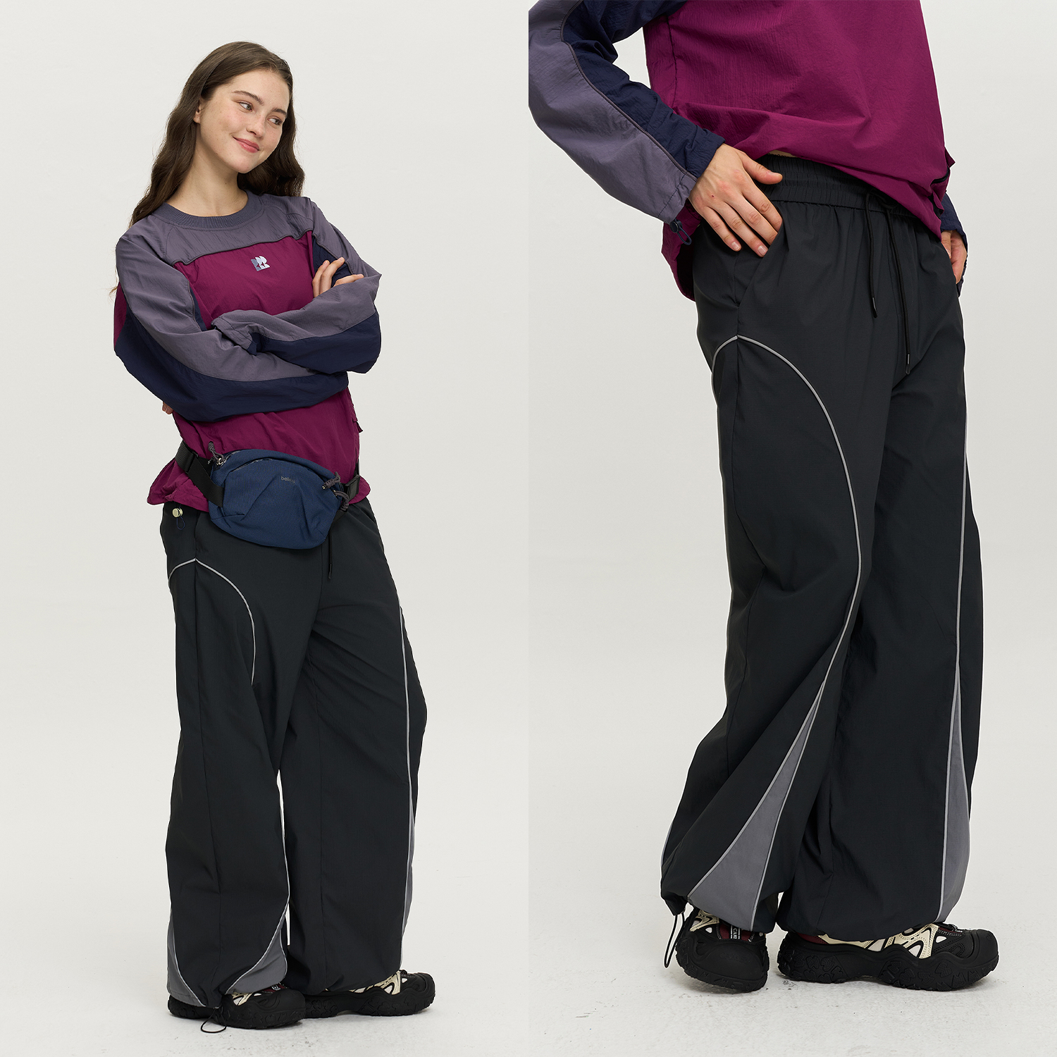 icree运动拼接撞色运动长裤 直筒宽松百搭阔腿休闲裤子情侣潮男女