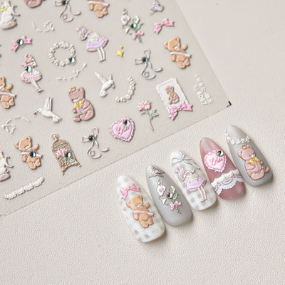 tomoni晶钻美甲贴纸 爆款可爱指甲贴日系美甲小熊餐厅4067
