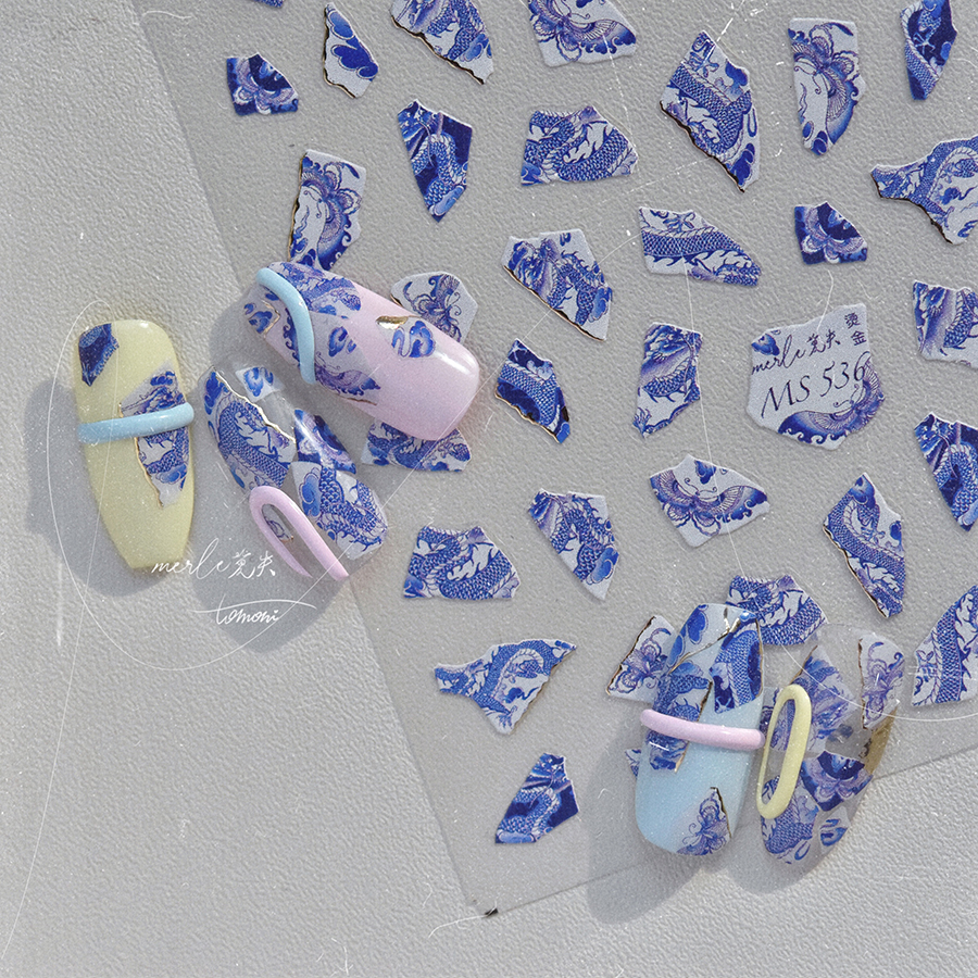tomoni晶钻MS531 莫失合作款美甲贴纸贴中系指甲贴青花瓷龙