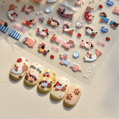 tomoni浮雕美甲贴纸 爆款日系文具手机美甲指甲贴腊肠小狗4745