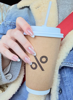 中长款海莉极光粉白色法式穿戴甲裸色百搭显白美甲贴片日常成品