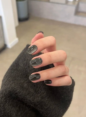 高定黑色猫眼气质穿戴甲短方高级显白手工美甲甲片日常百搭假指甲