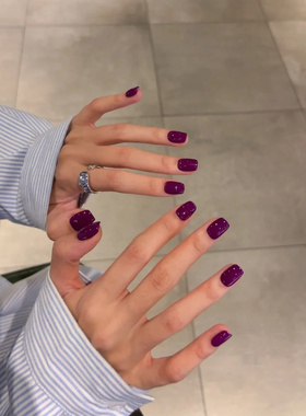 显白手工穿戴甲短款高级感紫色甜酷辣妹美甲贴片简约日常百搭成品