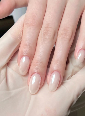 短款显白乳白裸色手工穿戴甲简约温柔裸白色美甲贴片日系纯色成品