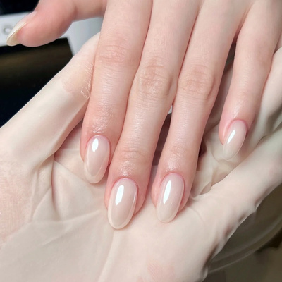 短款显白乳白裸色手工穿戴甲