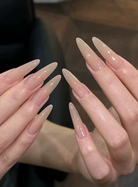 嬛嬛同款纯欲风裸色穿戴甲中长款杏仁裸甲高级感温柔显白轻奢美甲