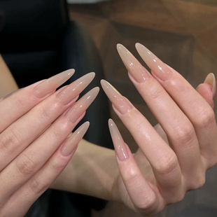 嬛嬛同款纯欲风裸色穿戴甲中长款杏仁裸甲高级感温柔显白轻奢美甲