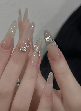 中长款纯手工穿戴甲清冷感碎钻美甲贴片裸色高级感显白假指甲贴片