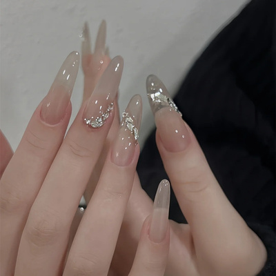 中长款纯手工穿戴甲清冷感碎钻