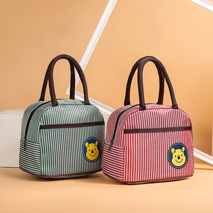 饭盒袋防水拉链小熊上班手提便当包逛街带饭学生小方包送参包布包