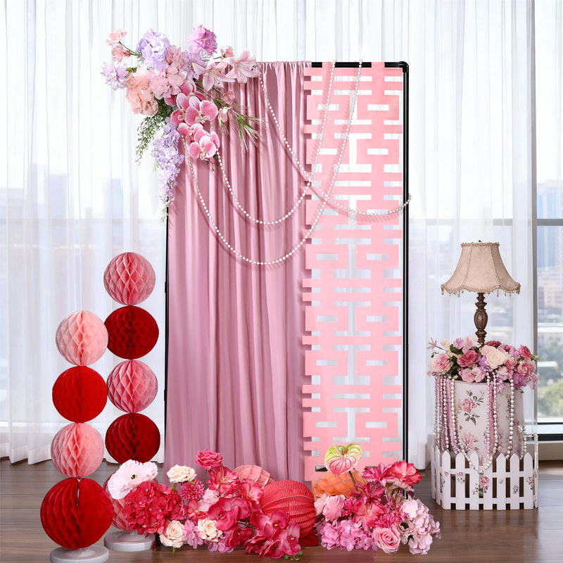 婚房氛围感粉色布幔布置结婚礼套装饰拉花女方客厅晨袍拍照背景墙
