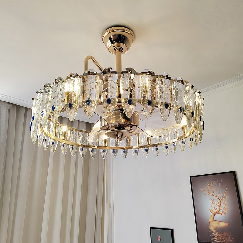 轻奢水晶风扇灯客厅吊灯2025新款餐厅卧室高档奢华变频家用吊扇灯