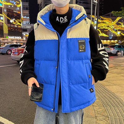 秋冬季青c少年连帽马甲外套男孩初中学生背心胖大童羽绒棉马夹上