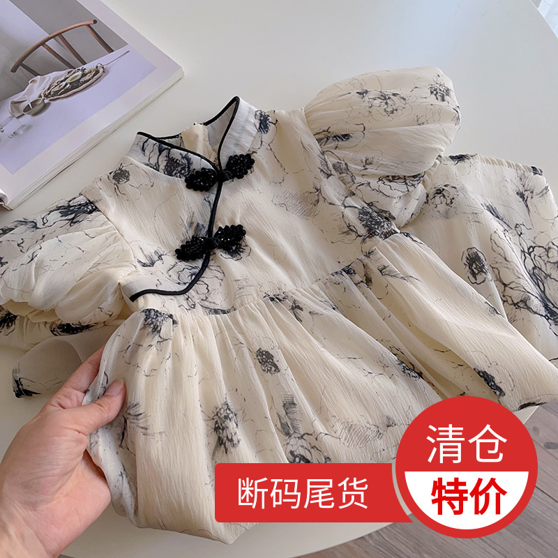 【仓库遗漏款好】女童水墨纱旗袍裙夏款连衣裙女宝公主裙子
