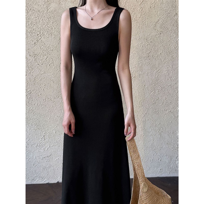 针织吊带背心裙女夏季新款气质百搭U领连衣裙收腰内搭显瘦长裙