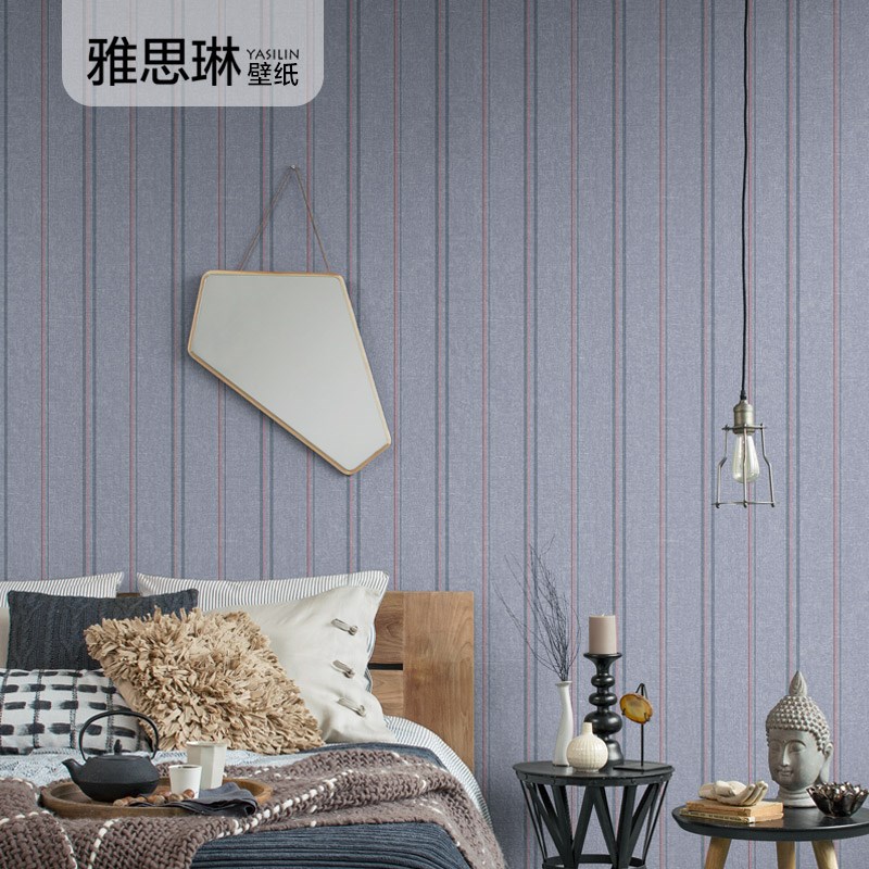 北欧无纺布现代简约灰色米白竖条C纹壁纸客厅卧室背景墙墙纸非自