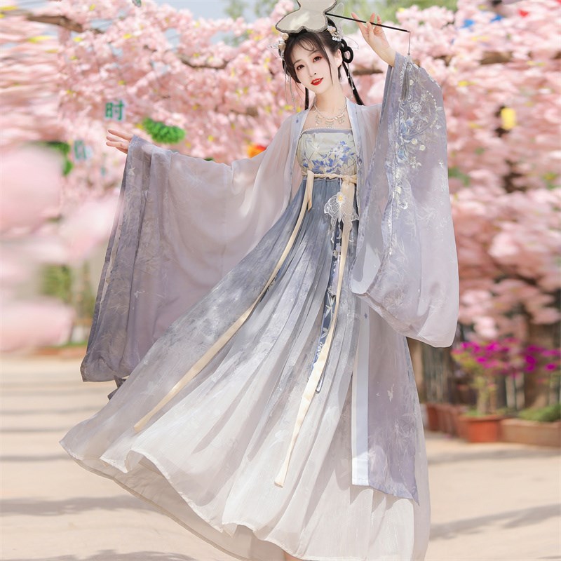 汉服女2024新款夏季唐制成人诃子裙一片式L穿孔古装广袖流仙超仙