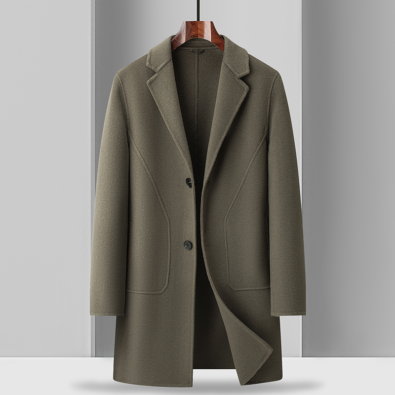 秋冬季双面尼羊毛大衣男士中长款风衣2024新款高端韩版呢子外套潮
