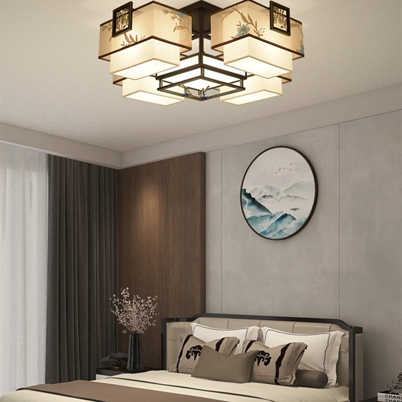 99CH新中式客厅吸顶灯现代简约大气F禅意刺绣卧室灯中国风书房餐