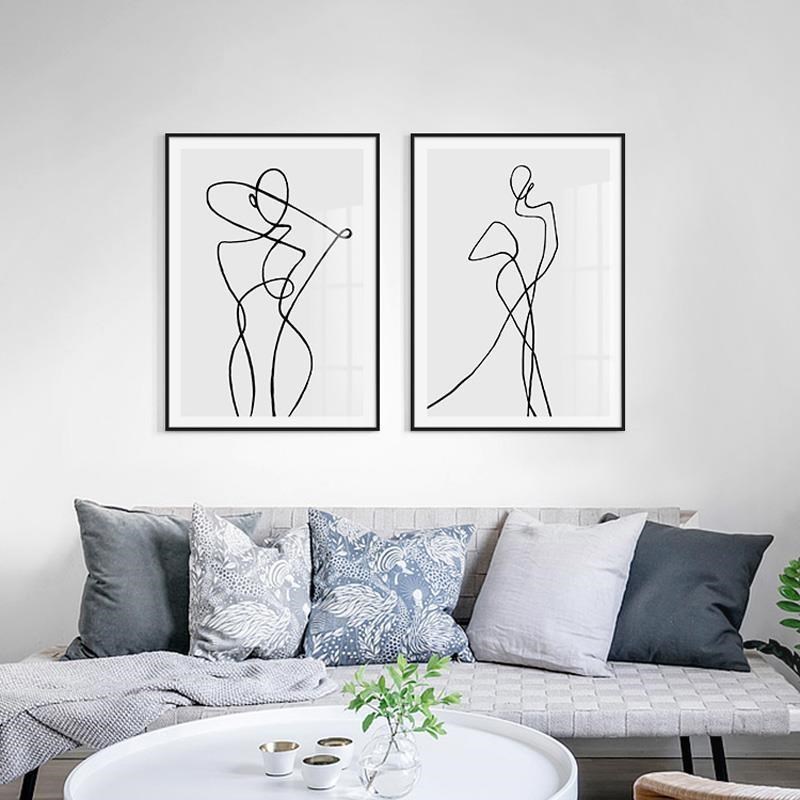 北欧简笔线描装饰画文艺复古客厅B餐厅沙发背景墙挂画枫丹白露雕图片