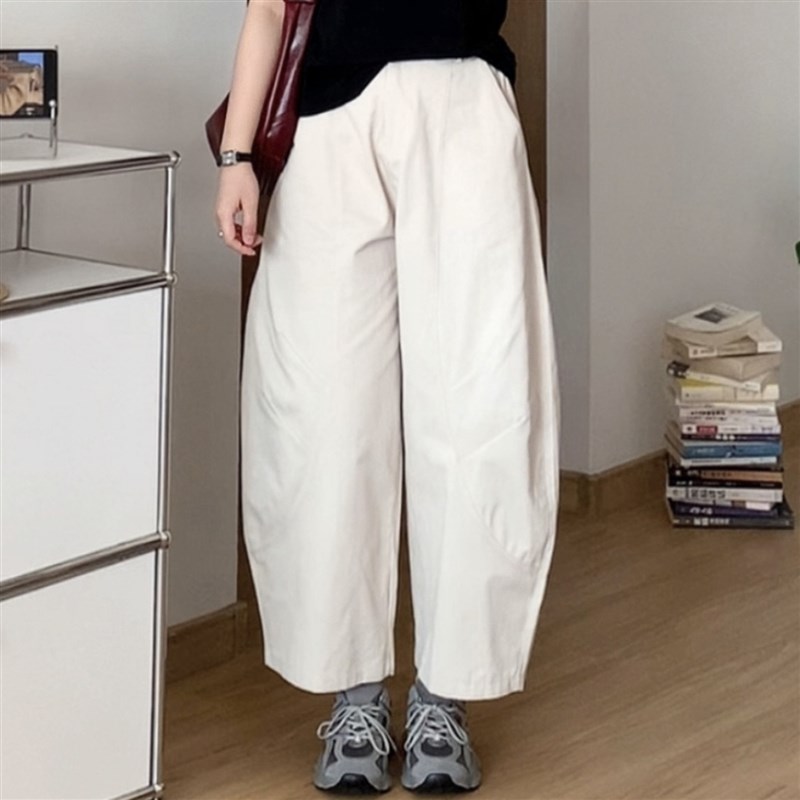 微胖的喵喵 大码女装梨形春夏显瘦休闲百搭高腰阔腿弯刀裤子 9120