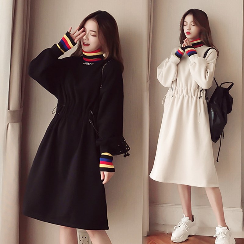 产后哺乳连衣裙秋冬外出时尚辣妈B加绒加厚喂奶衣服孕妇装潮卫衣