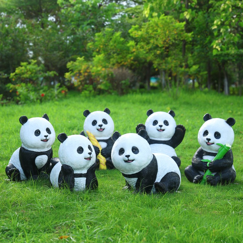 户外花园仿真熊猫玻璃钢雕塑公园小区售楼部草坪摆件X园林景观装