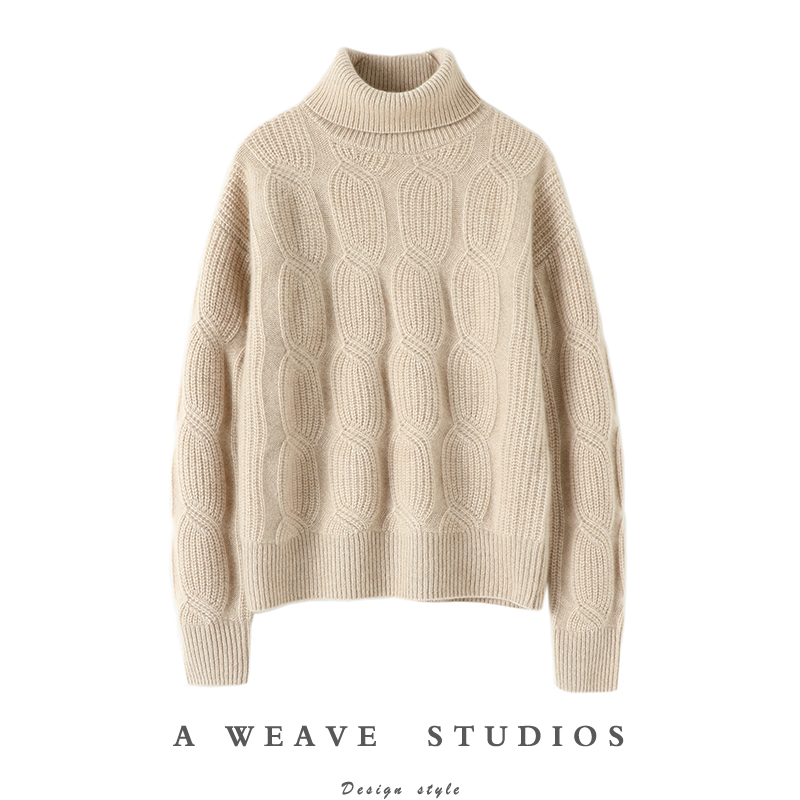 太招人喜欢了!加厚大扭花纯喀什米尔羊毛衫女高领羊绒毛衣女宽松