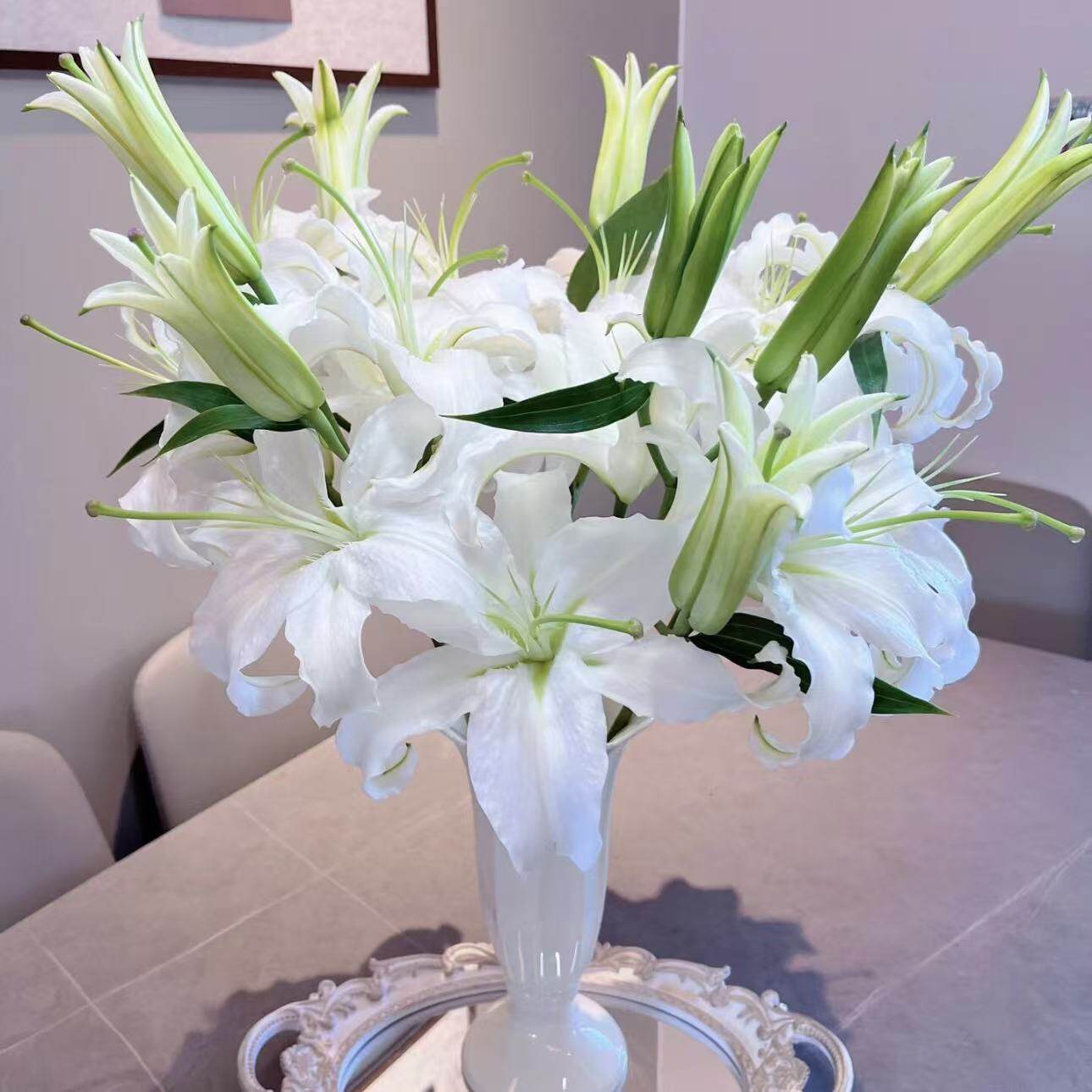 白色香水百合鲜花插花云南基地直发客厅摆设供佛水养真花氛围装饰