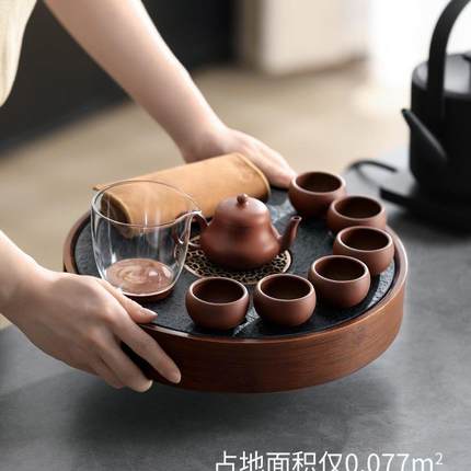 乌金石茶盘小型2024新款圆形功夫茶干泡台储水式家用小茶台茶托盘