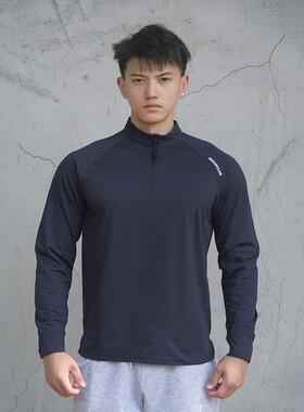 Vest Up秋季克隆棉圆领半门襟显大立领健身长袖打底t恤休闲运动男