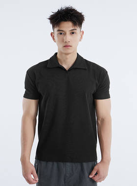 Vest Up新中式重磅亨利领华夫格t恤宽松弹力运动休闲透气短袖男潮