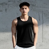 Vest Up美式 运动显大坑条背心重磅螺纹高弹速干吸汗透气宽松T恤男