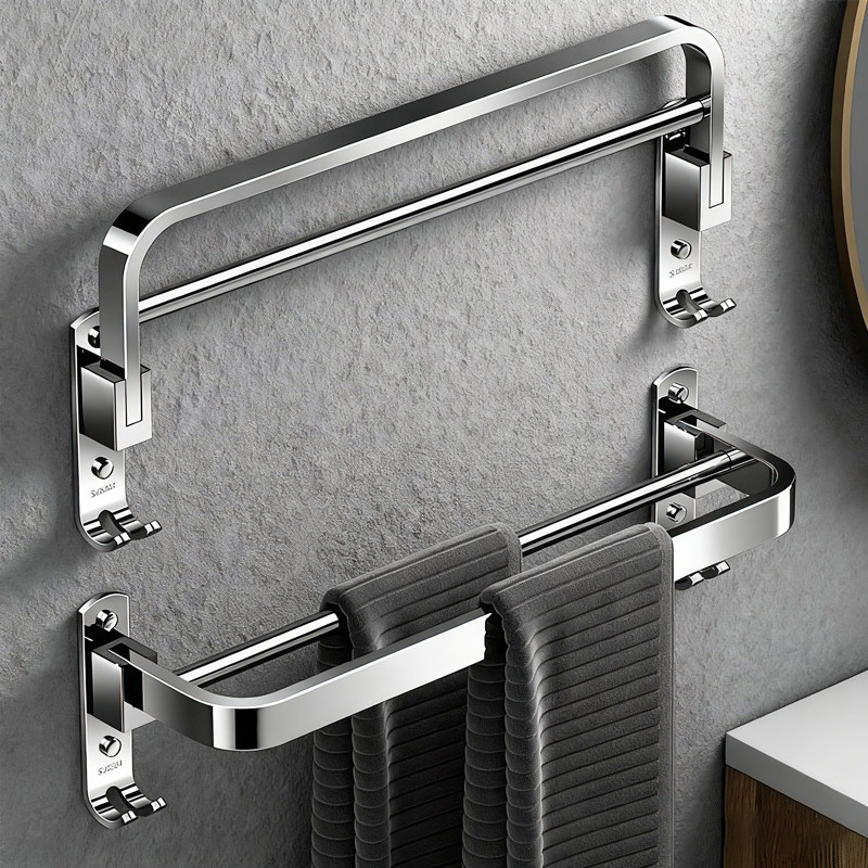免打孔不锈钢多功能毛巾架加厚