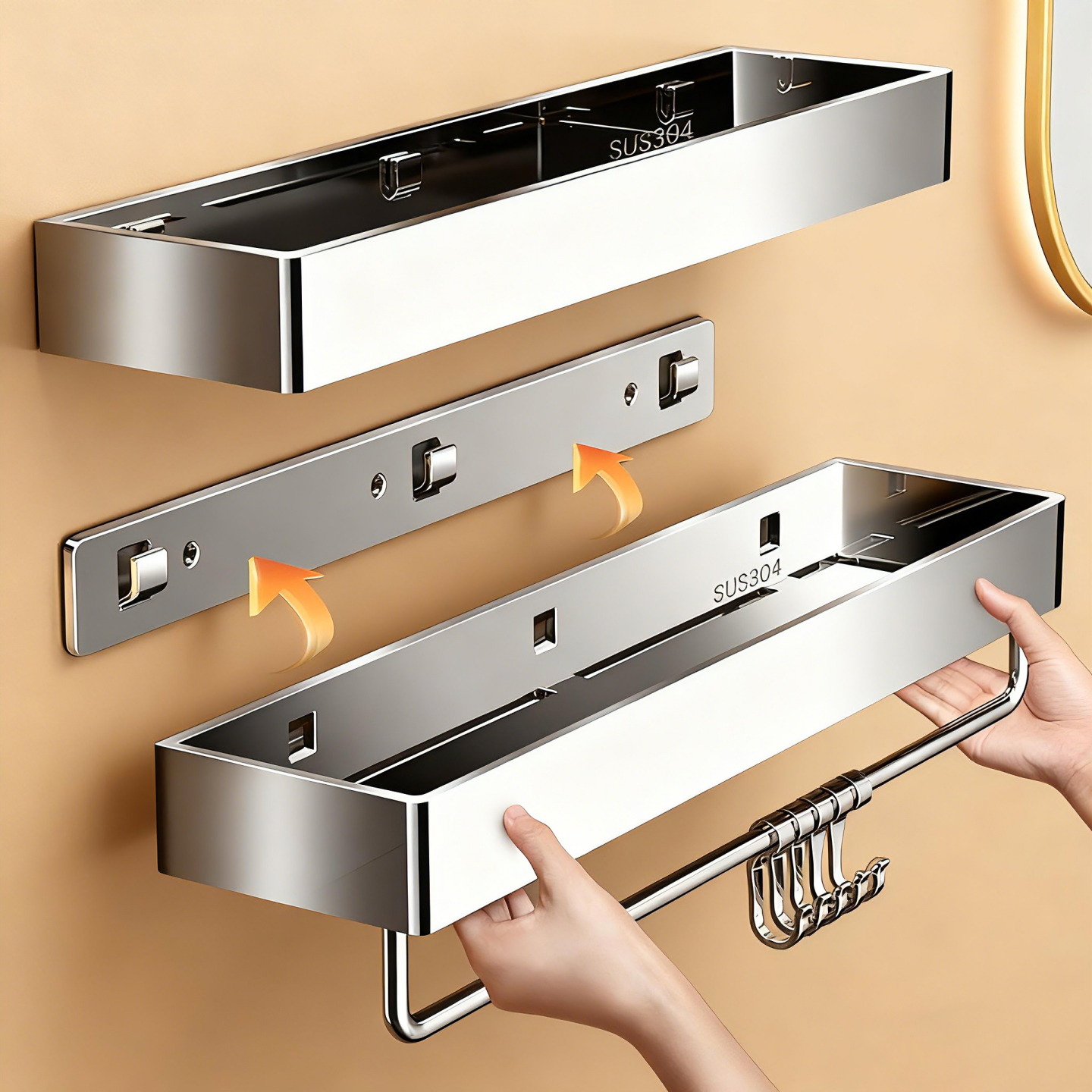 不锈钢浴室免打孔可拆卸置物架