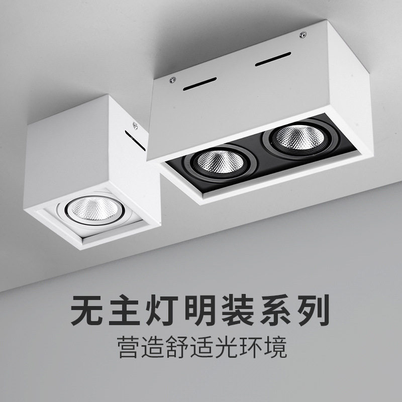 led明装射灯双头家用客厅筒灯吸顶方形COB斗胆灯格栅明装无主灯