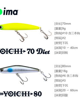 日本进口ima路亚饵YOICHI70 80系列9g/18g下沉回旋拟饵钓鲈鱼翘嘴