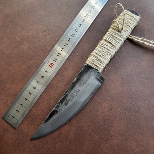 老吴锻造大马士革鱼猎刀不锈钢锻打一体户外刀野营露营刀bc刀锋利