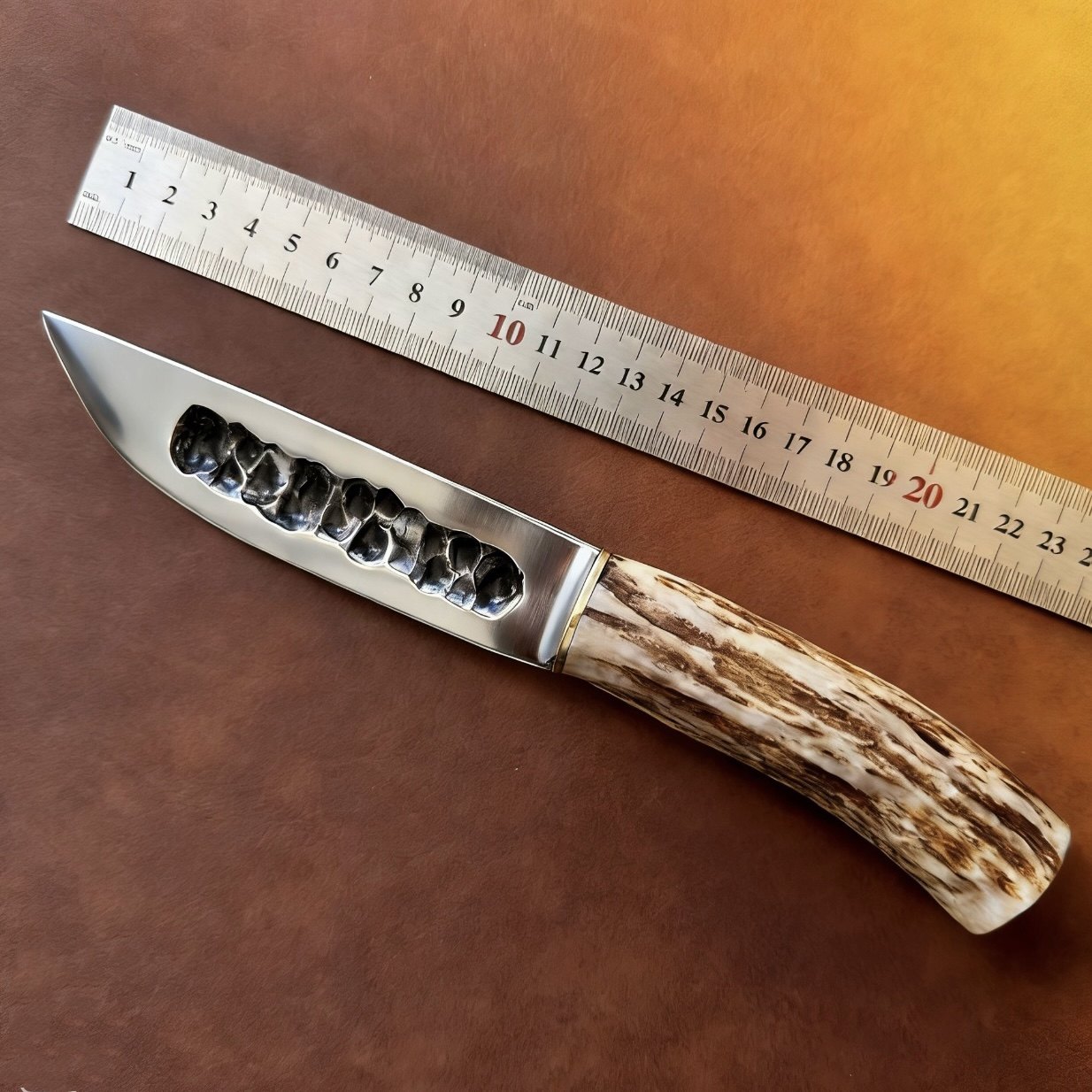 【老吴锻打】手工鹿角柄小刀雅库特户外小直刀单边刃锋利高硬度