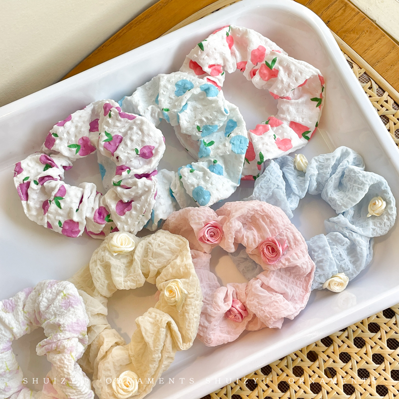 超仙森系大肠发圈女扎头发高弹力橡皮筋简约碎花发绳耐用头绳头饰