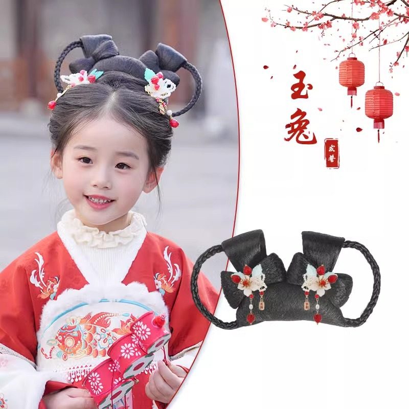 儿童汉服假发包一体式古风盘发发髻新年头饰拜年发型日常垫发包