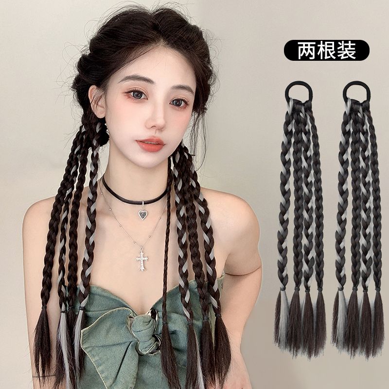 假发辫子女马尾百搭拳击辫彩色挑染脏辫编发麻花辣妹双马尾假辫子