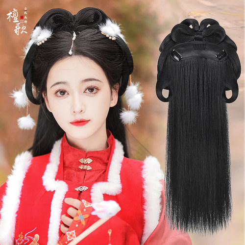 汉服新年头饰假发包一体式女懒人发箍全头套古风配饰发髻古装发饰