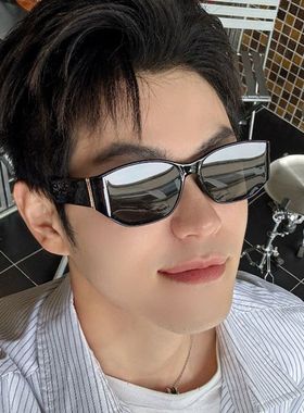 复古高级感曲面屏设计猫眼白色框墨镜女款防紫外线方圆脸太阳眼镜